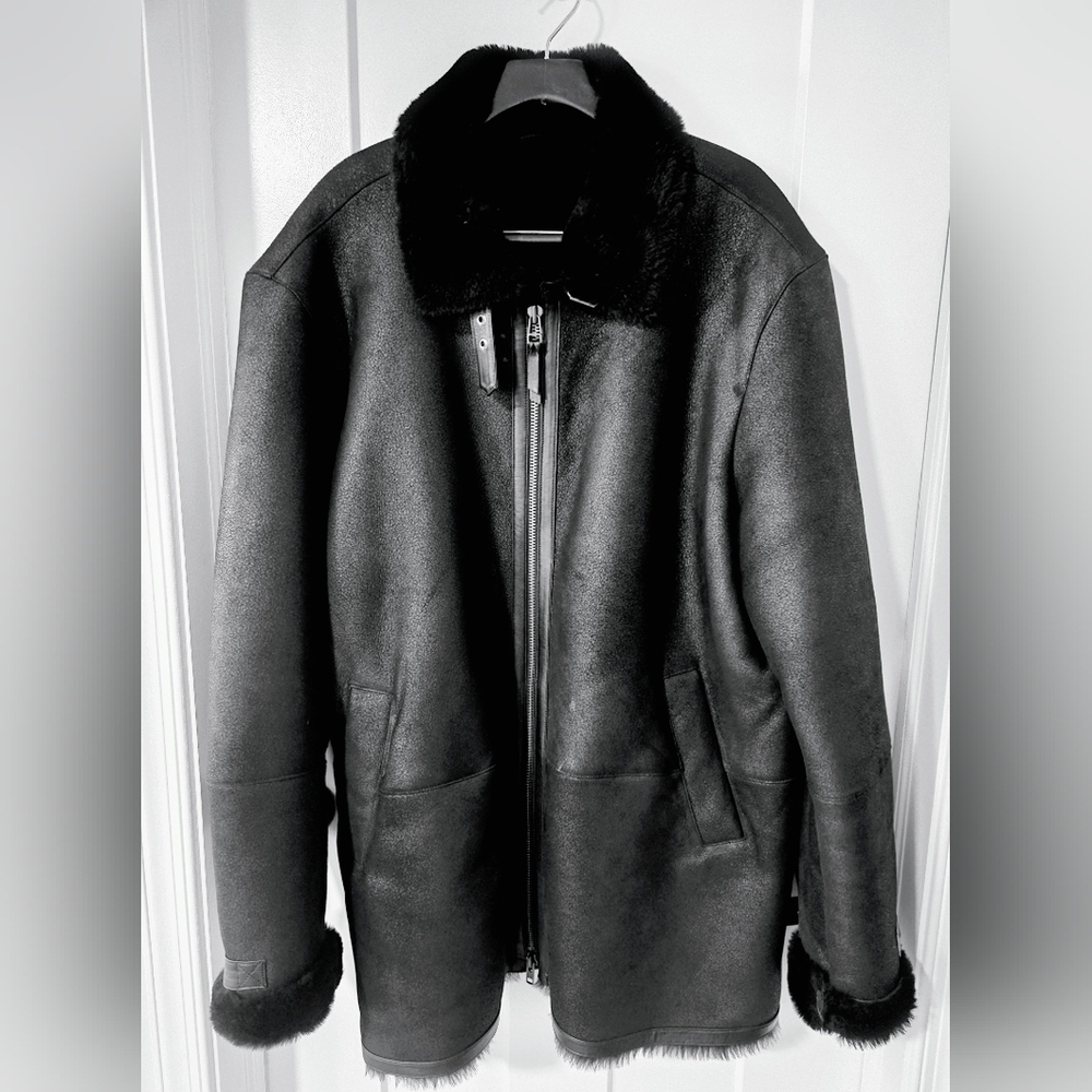Allen Edmonds Black Shearling Bomber Jacket